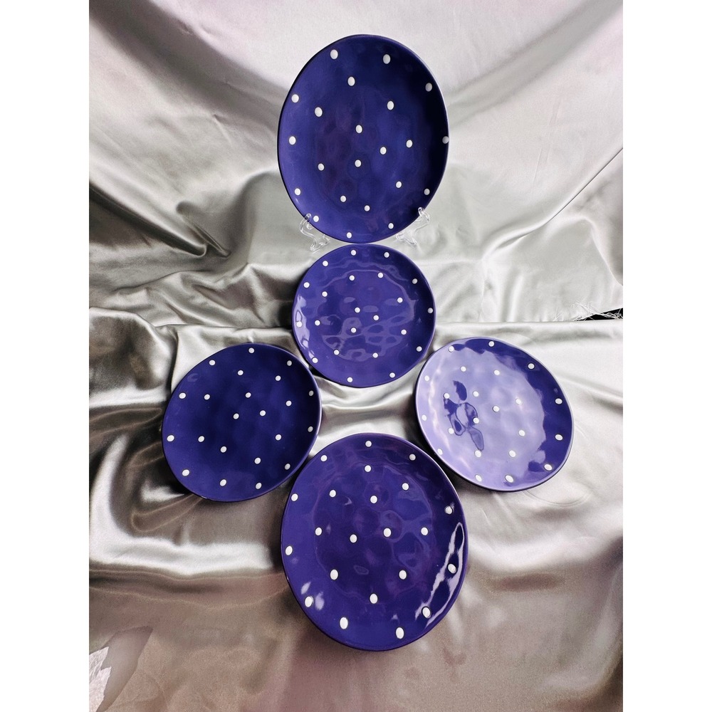 Maxwell & Williams Sprinkle Purple Polka Dot 8 Inch Salad Plates Set of 5 - Picture 3 of 9